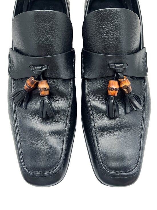 $1090 Gucci Mens Bamboo Tassel Dress Shoes Black Loafers US 10.5 / UK 10 / EU 44